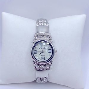 Kim Rogers Silver Tone Rhinestone Accent Cuff Bracelet Watch